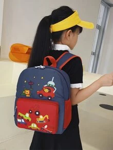尼龍拉鍊汽車卡通可愛背包男女童適合幼兒園日常使用 - 紅色 - 查看 2