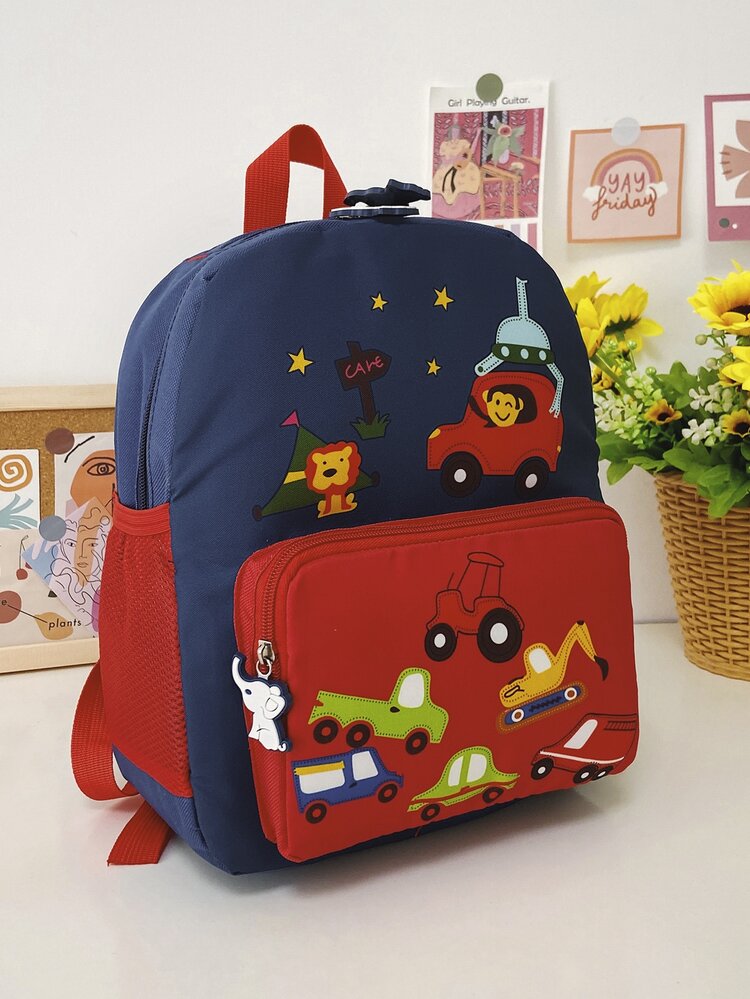 A Nylon Zippered Car Cartoon Cute Backpack For Boys And Girls Suitable For Daily Use In Kindergarten - Red - View 4