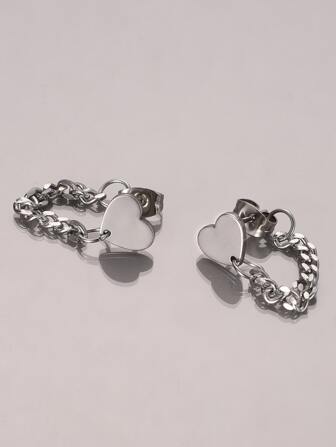 1ペアのスタイリッシュ魅力的なステンレススチール製ハート型チェーンピアス、レディースデイリーファッションアクセサリー、誕生日パーティーバレンタインのギフト、お母さん、母の日のギフト