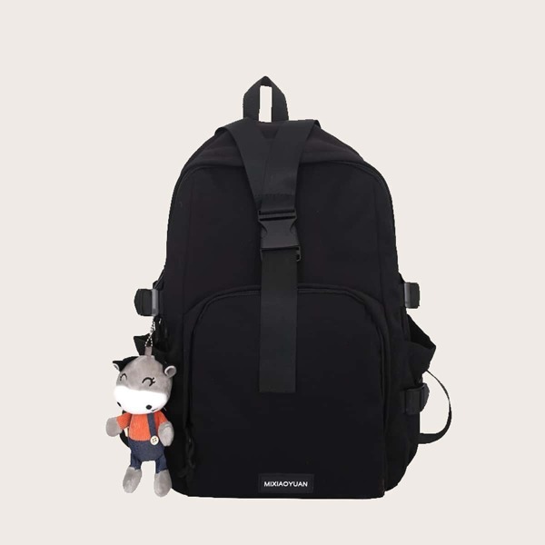 

Kids Doll Decor Letter Patch Backpack, Black