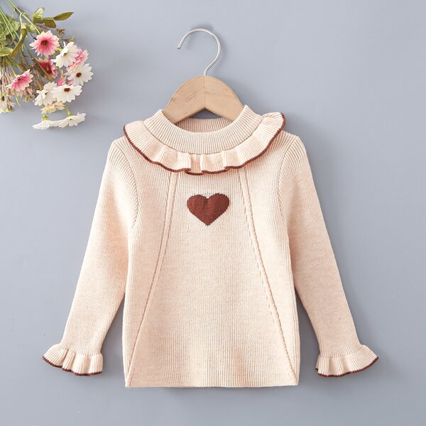 

Toddler Girls Heart Pattern Ruffle Trim Flounce Sleeve Sweater, Apricot