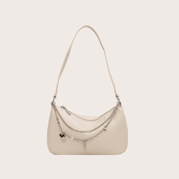 

Pad Lock & Heart Decor Shoulder Bag, Beige