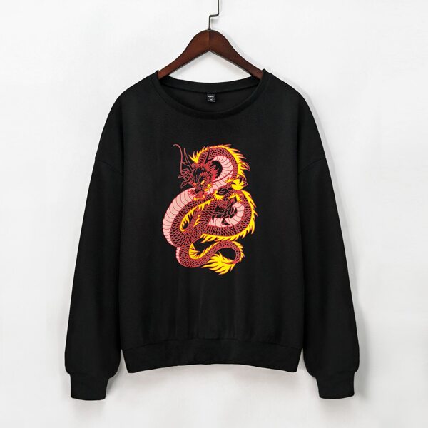 

Plus Chinese Dragon Print Sweatshirt, Black
