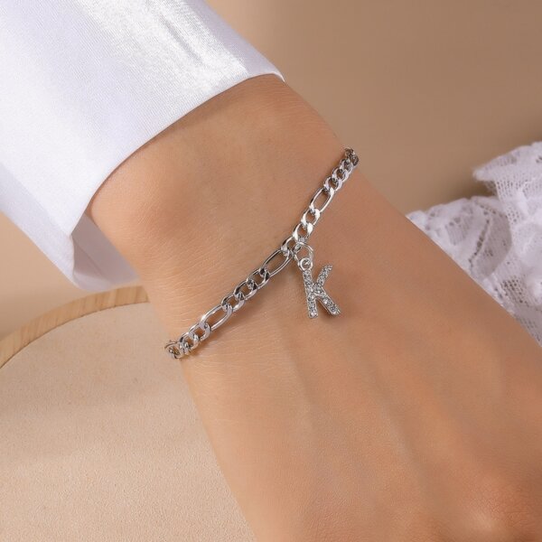 

Rhinestone Letter Charm Link Bracelet, Silver