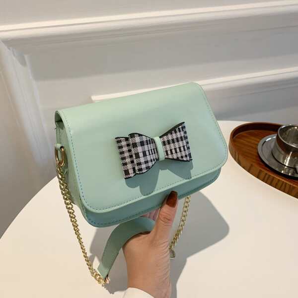

Plaid Bow Decor Shoulder Bag, Green