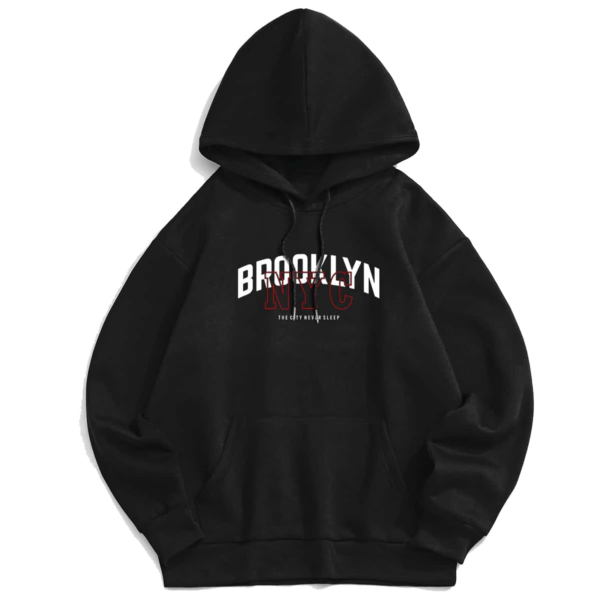 

Guys Letter Print Drawstring Hoodie, Black