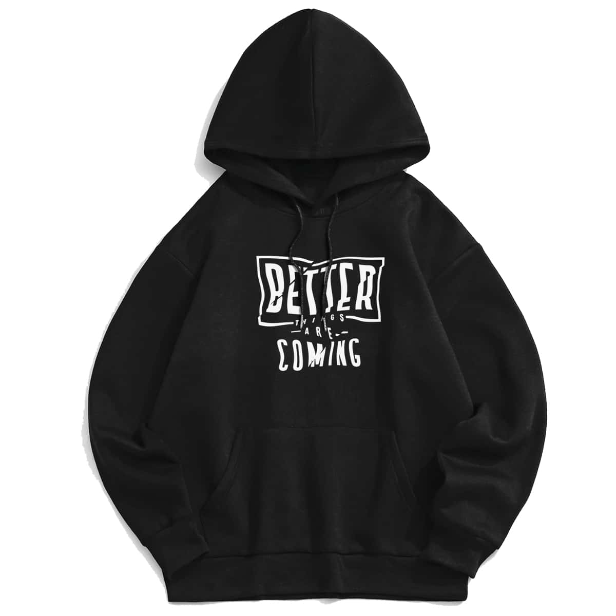 

Guys Letter Print Drawstring Hoodie, Black