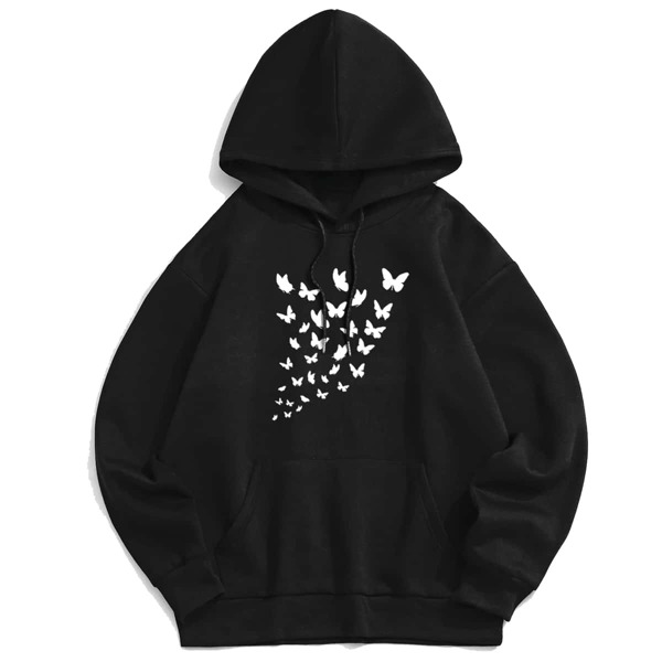 

Guys Butterfly Print Drawstring Hoodie, Black
