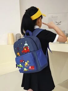 尼龍拉鍊汽車卡通可愛背包男女童適合幼兒園日常使用 - 藏蓝色 - 查看 3