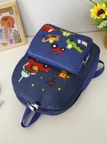 尼龍拉鍊汽車卡通可愛背包男女童適合幼兒園日常使用 - 藏蓝色 - 查看 4