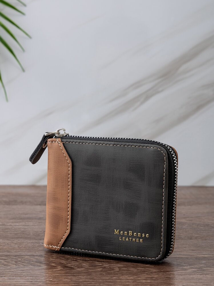 Billetera pequeña con gráfico de letras para hombres, regalo para padres, delgada, ligera y portátil para efectivo, identificación, tarjetas de crédito, con bolsillo para monedas, billetera corta, pequeña cartera, bolso pequeño, billetera de bolsillo, para regalo de cumpleaños, aniversario, San Valentín, pareja, hombre, estudiante universitario, bolsa de regalo - Negro - Ver 1