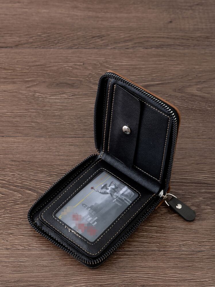 Billetera pequeña con gráfico de letras para hombres, regalo para padres, delgada, ligera y portátil para efectivo, identificación, tarjetas de crédito, con bolsillo para monedas, billetera corta, pequeña cartera, bolso pequeño, billetera de bolsillo, para regalo de cumpleaños, aniversario, San Valentín, pareja, hombre, estudiante universitario, bolsa de regalo - Negro - Ver 3