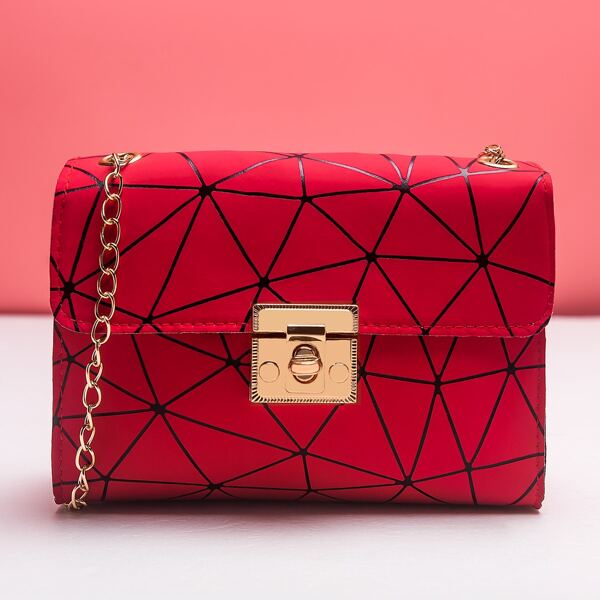 

Geometric Graphic Chain Square Bag, Red
