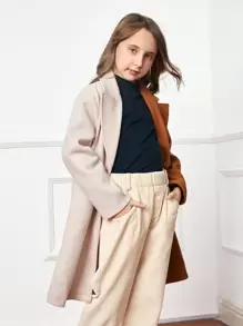 SHEIN Girls Lapel Neck Two Tone Overcoat - Multicolor - View 1