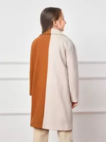 SHEIN Girls Lapel Neck Two Tone Overcoat - Multicolor - View 2