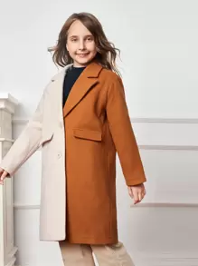 SHEIN Girls Lapel Neck Two Tone Overcoat - Multicolor - View 4