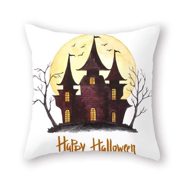

Halloween Castle Cushion Cover Without Filler, Multicolor