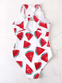 Girls Watermelon Print One Piece Swimsuit - Multicolor - View 2