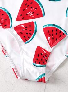 Girls Watermelon Print One Piece Swimsuit - Multicolor - View 3