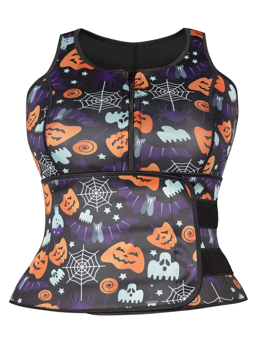 Faja con estampado de halloween con cremallera delantera - Multicolor - Ver 1
