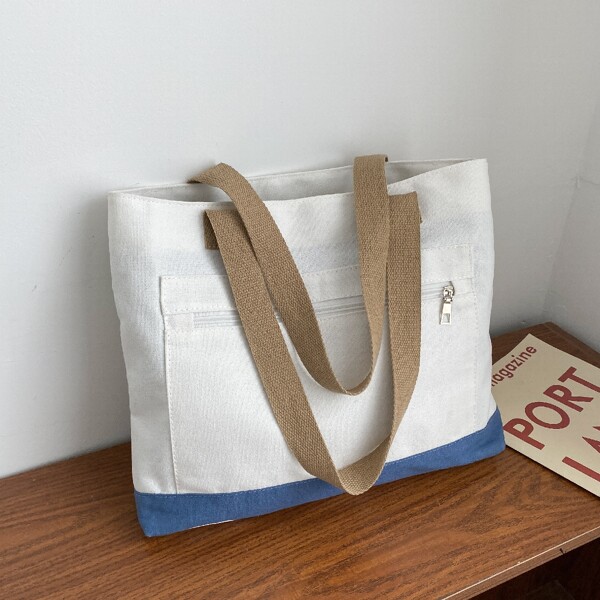 

Two Tone Shoulder Tote Bag, White