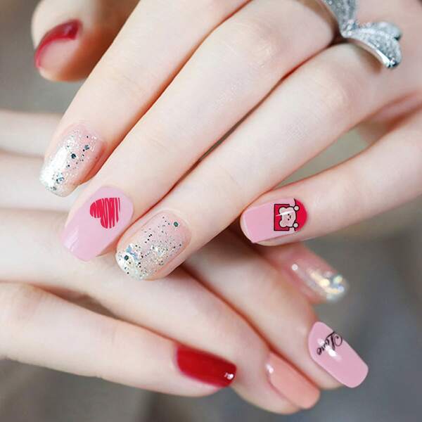 

1sheet Heart Print Nail Art Sticker, Pink