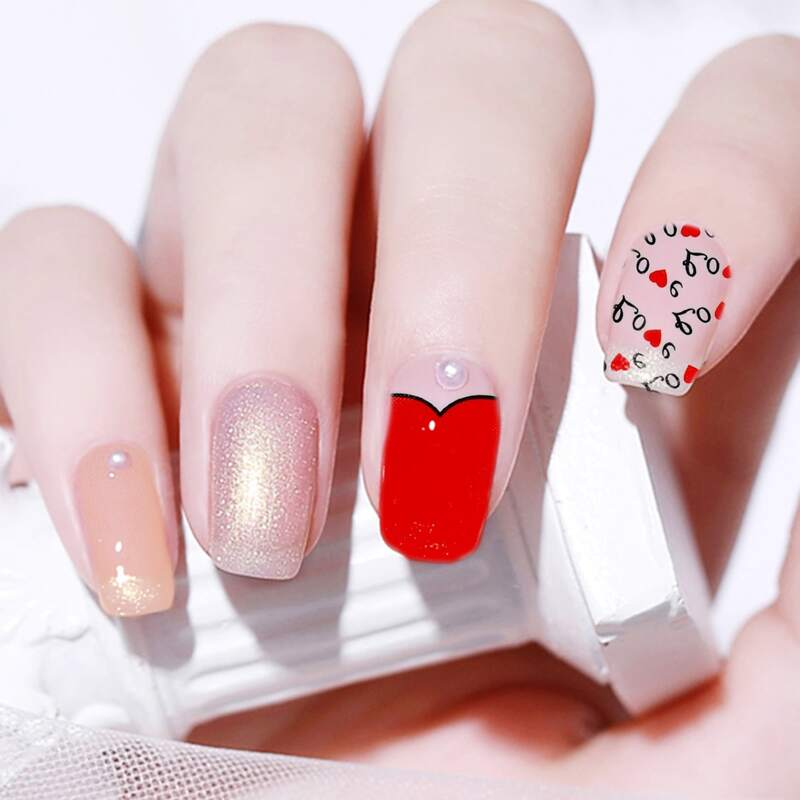 

1sheet Heart Print Nail Art Sticker, Red