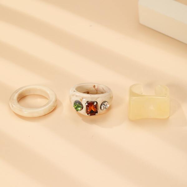 

3pcs Rhinestone Decor Ring, Multicolor