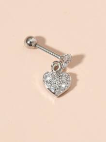 1pc Heart Shaped Zirconia Stainless Steel Ear Studs, Simple And Exquisite Style - Silver - View 6