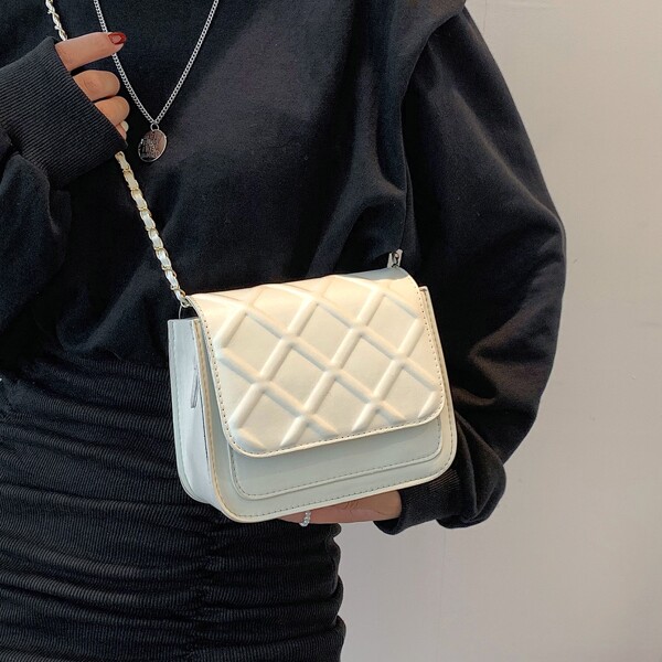 

Minimalist Textured Flap Square Bag, White