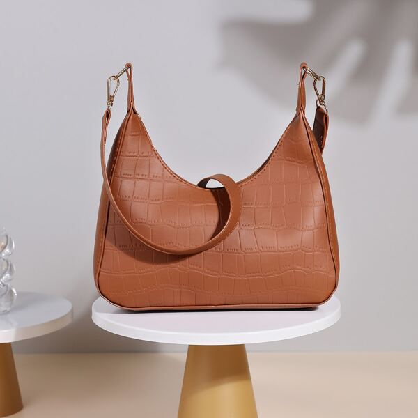 

Minimalist Stone Grain Baguette Bag, Brown