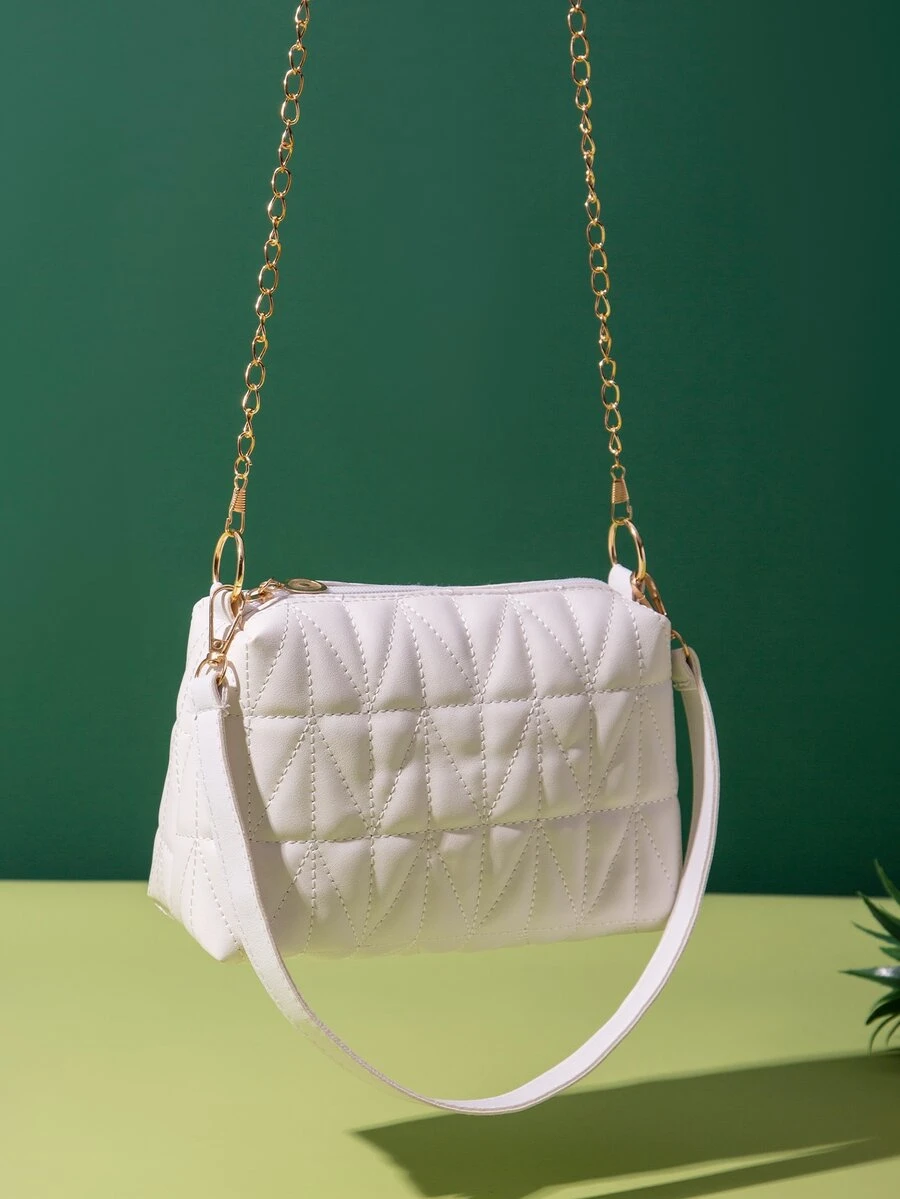 Solid Quilted Chain Shoulder Bag