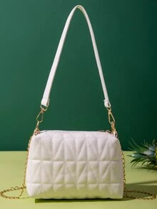 Solid Quilted Chain Shoulder Bag