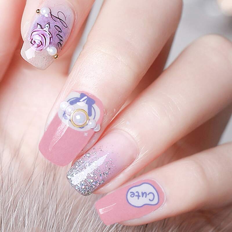 

1sheet Cartoon Graphic Nail Art Sticker, Pink