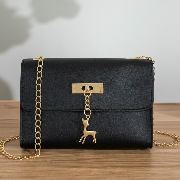 

Minimalist Metal Decor Chain Crossbody Bag, Black