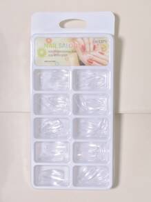 Transforme sus uñas con 100 piezas de extensiones de uñas postizas estilo ataúd con cubierta completa para mujeres y niñas. Uñas postizas de presión y suministros para uñas - transparente - Ver 1