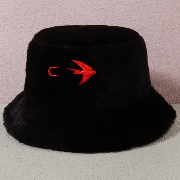 

Safety Pin Decor Plush Bucket Hat, Black