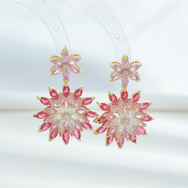 

14K Gold Plated Zircon Flower Earrings