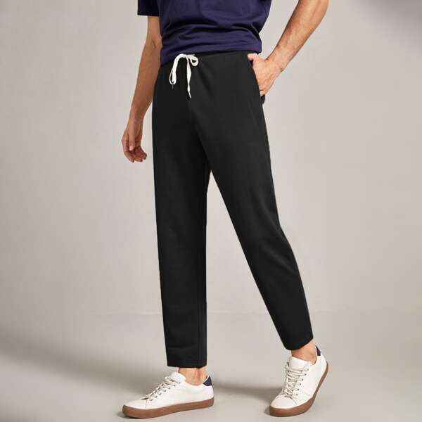 

Men Slant Pocket Drawstring Waist Sweatpants, Black