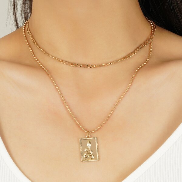 

2pcs Geo Charm Necklace, Gold