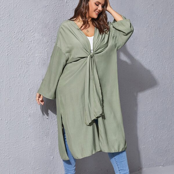 

Plus Plain Knot Front Kimono, Olive green