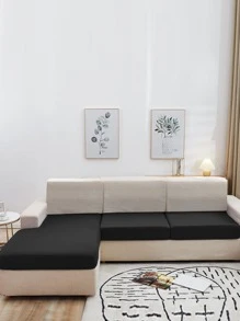 1件装高弹牛奶丝沙发座垫套，纯色四季通用现代简约沙发垫套，防尘，可水洗，适用于客厅、卧室、书房，黑色、白色、灰色 - 黑色 - 查看 8