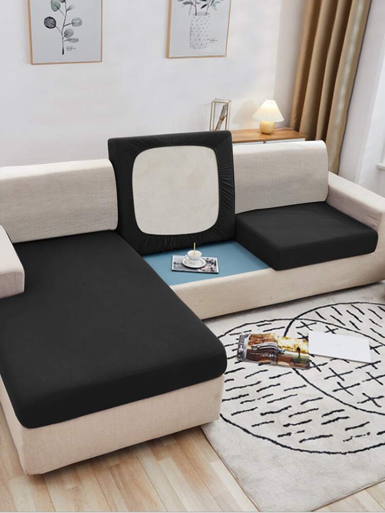 1pc High Elastic Milk Silk Sofa Seat Cushion Cover, Solid Color All Season Universal Modern Minimalist Sofa Pad Cover, Dust-Proof, Machine Washable, Suitable For Living Room, Bedroom, Study, Black, White, Gray