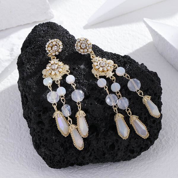 

14K Gold Plated Crystal Drop Earrings, White