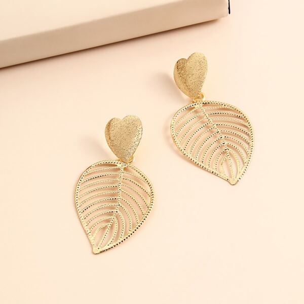 

Hollow Out Leaf Drop Earrings, Gold