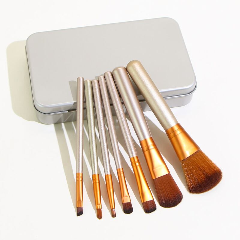 

7pcs Makeup Brush Set & 1pc Storage Box, Brown