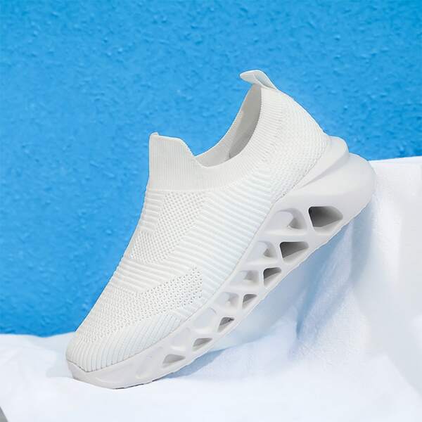 

Knit Detail Slip On Running Shoes, White