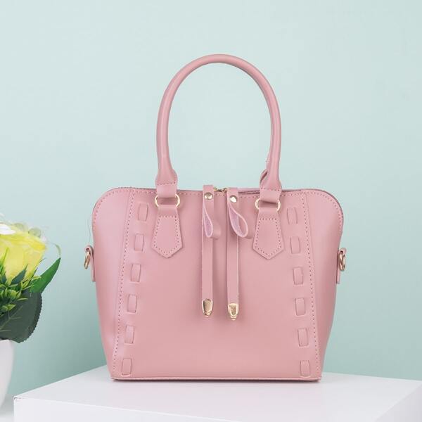 

Braided Detail Large Capacity Top Handle Bag, Pink