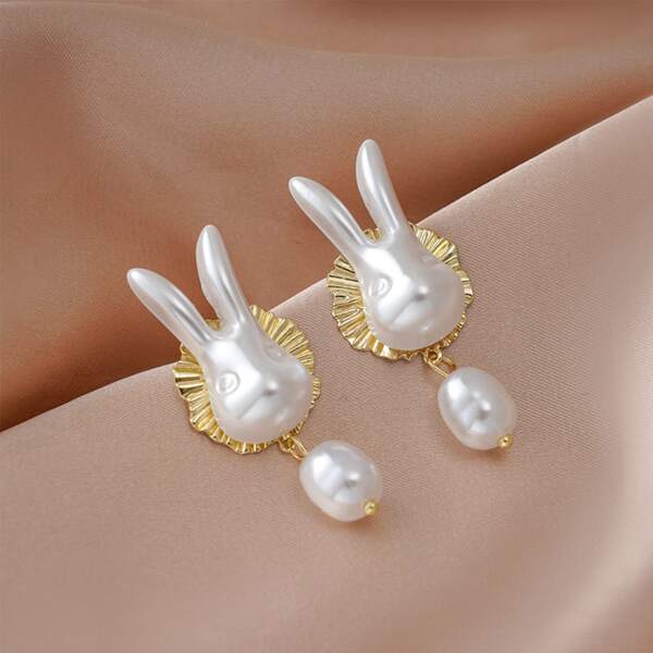 

Faux Pearl Rabbit Drop Earrings, Multicolor