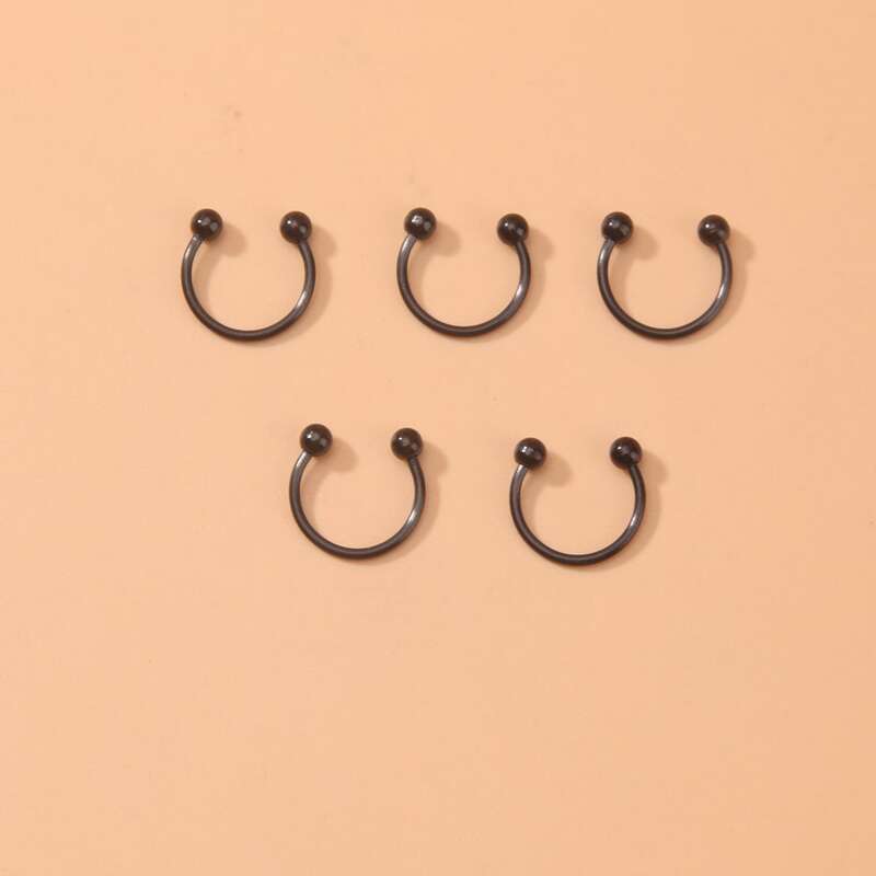 

5pcs Stainless Steel Nose Ring, Black